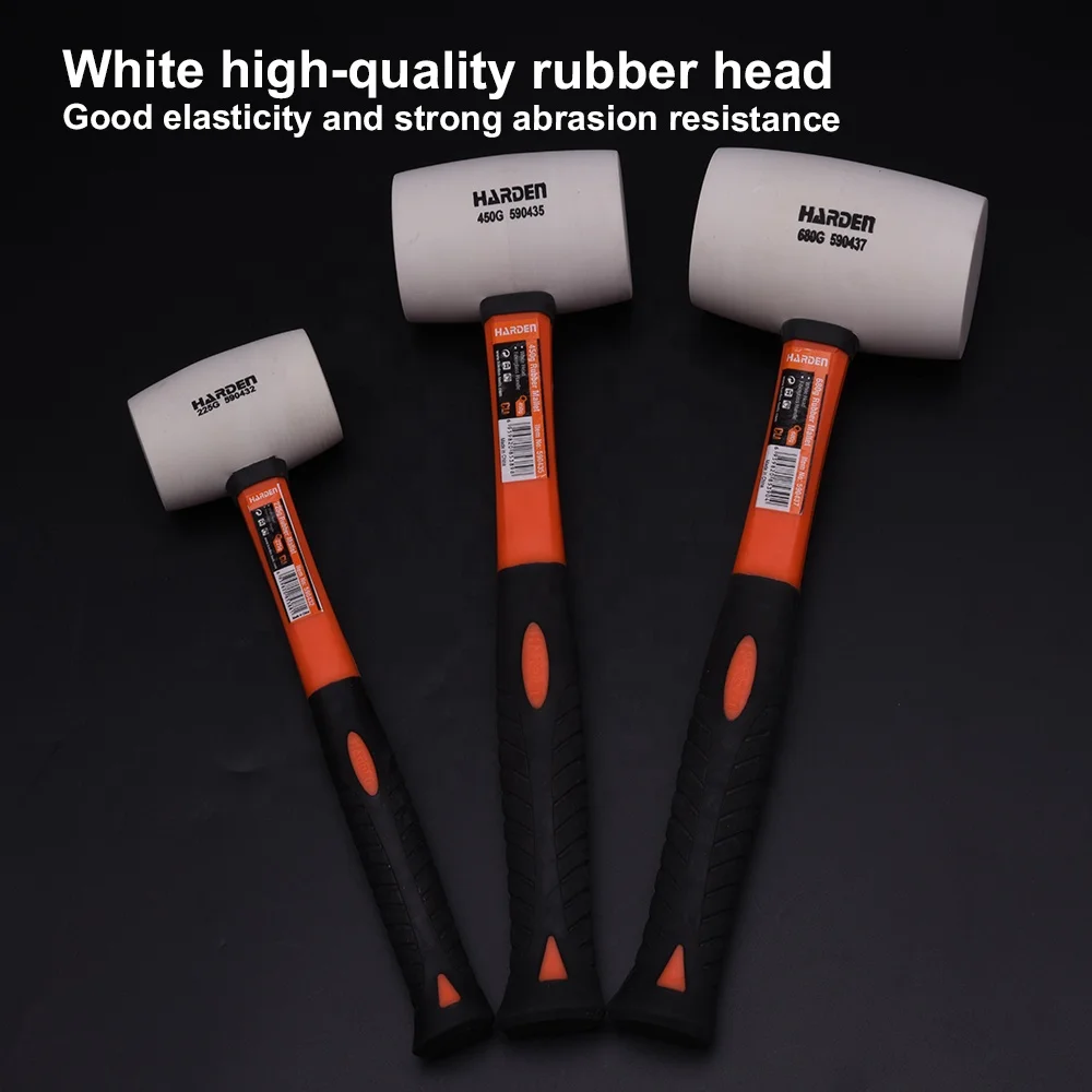 HARDEN 225g 450g 680g White Rubber Mallet With Fiberglass Handle For Construction