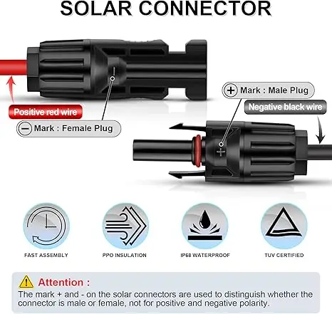 3 Feet 10AWG Solar Extension Cable with Solar Panel Female and Male Connector Solar Panel Adapter (3FT Red + 3FT Black)