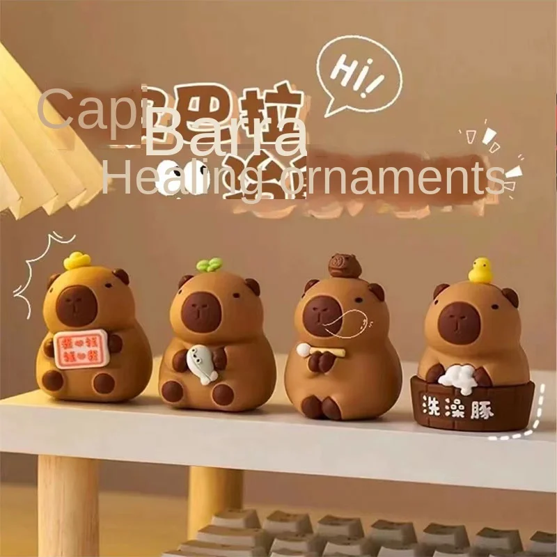 Kapibala Hand-Made PVC Wooden Fish Ornaments Emotional Healing Cute Gift Water Guinea Pigs Blind Box Boys Toy Figure Statues