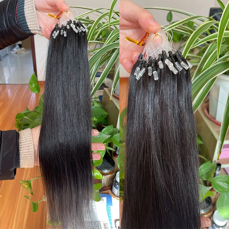 Eseewigs шелковистые прямые удлинители волос с микропетлями 1B # для черных женщин, человеческие волосы, бразильские Реми, микроволосы