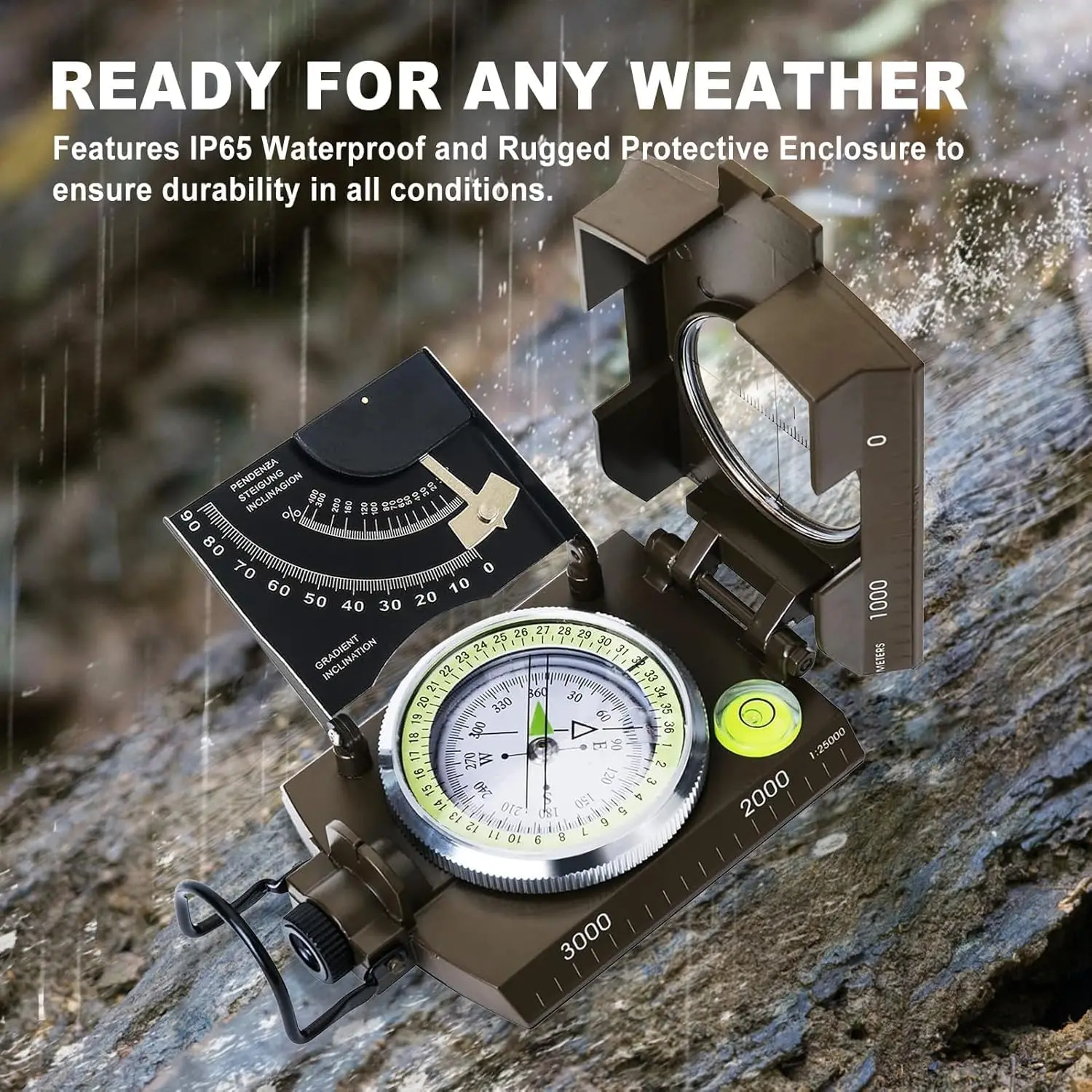 RUNSON Multifunctional Compass Waterproof Resistant Hiking Camping Compass