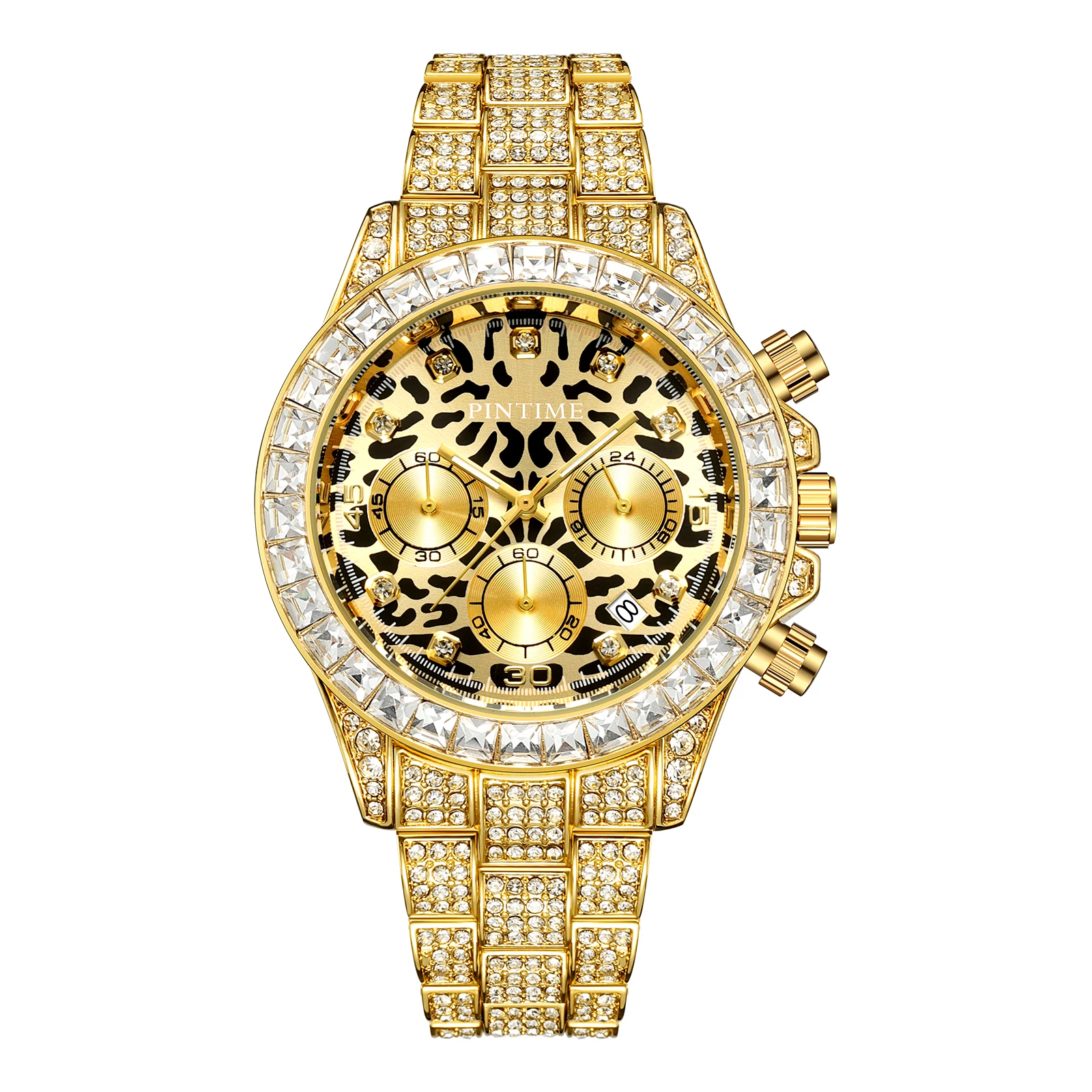 Custom Logo Exquisite Diamond Men Watch Luxury Gold Stainless Steel Watches Exquisite Quartz Wristwatch