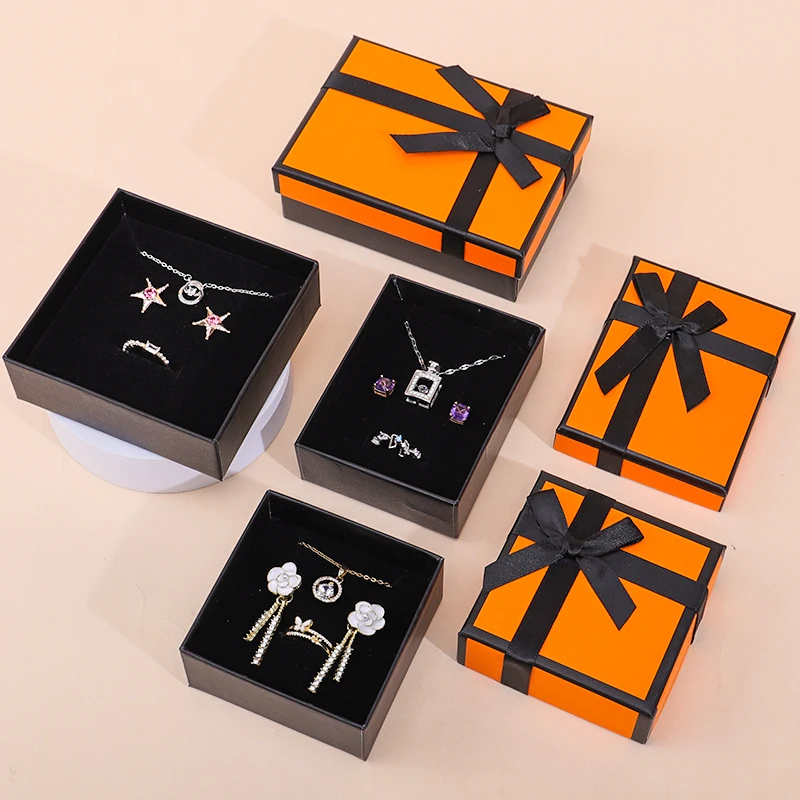 Han Hong custom luxury orange black cardboard box Custom logo jewelry box Necklace earrings ring set jewelry box