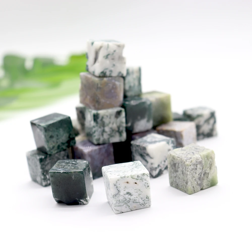 Green natural agate stone moss agate cut moss agate crystal cubes for decoration