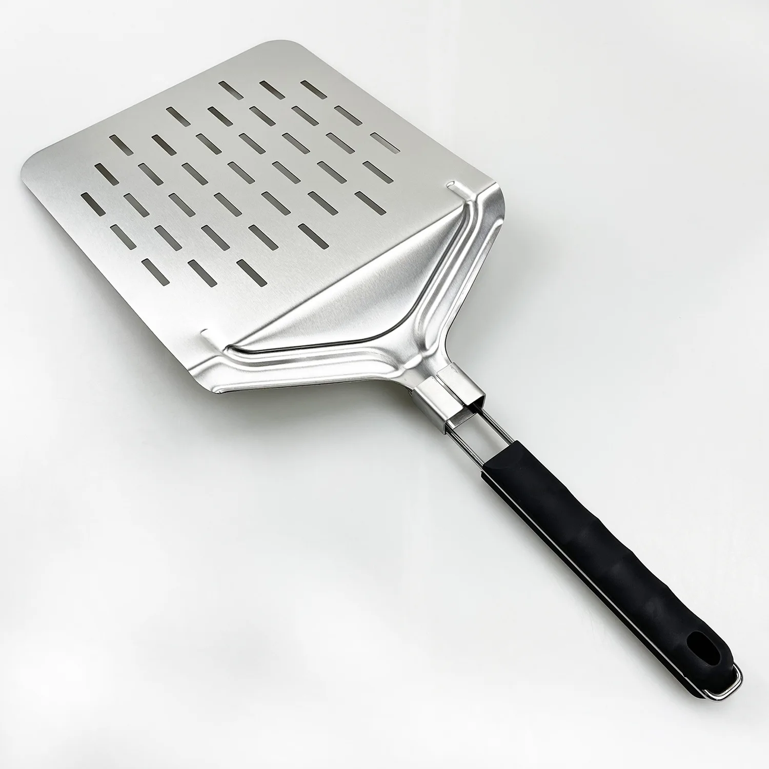 2023 kitchen hot sale Extra Large stainless steell perforated  pizza peel with folding handle