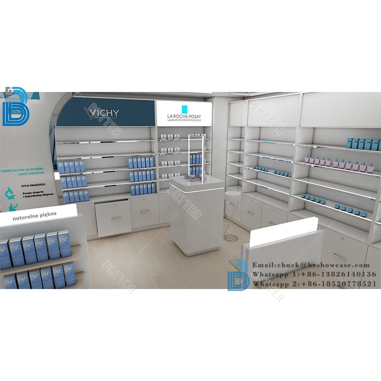 Стеклянные полки для аптечного магазина