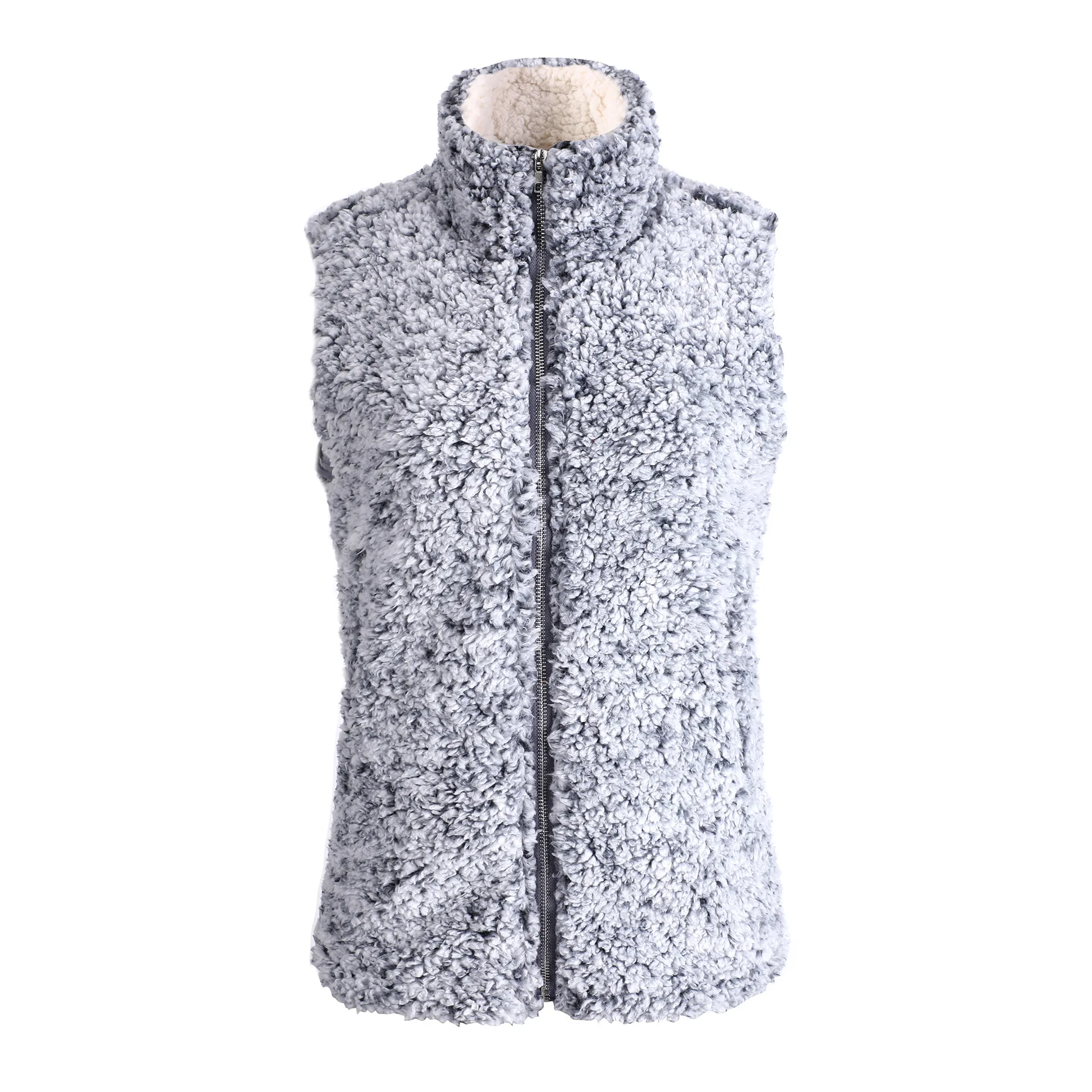  Womens Sleeveless Zip Up Fuzzy Faux Sherpa Vest Sweater Cozy Coat Jacket With