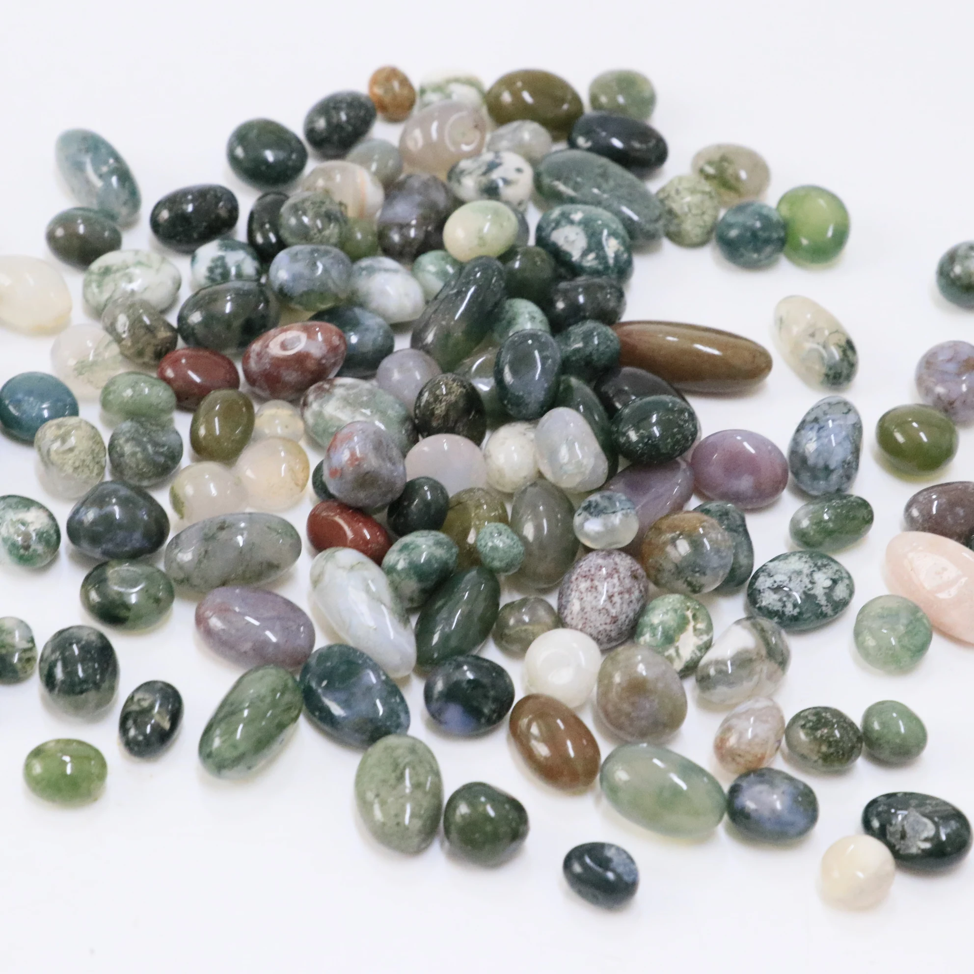 Wholesale natural seaweed agate crystal gravel rolling stone for sale