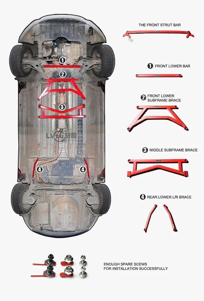 LVTU Front Strut Tower Brace Torsion Bar Sub Frame Suspension Kits Tie Brace for Hyundai KIA K3 K3S 2012-2019