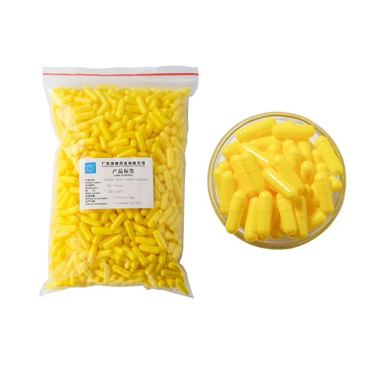 High quality yellow separated animal gelatin empty capsules 0 halal enteric coated capsule shells empty capsules