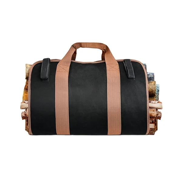 Durable heavy duty canvas wood tote bag fireplace stove accessories firewood carry bag,canvas firewood log carrier