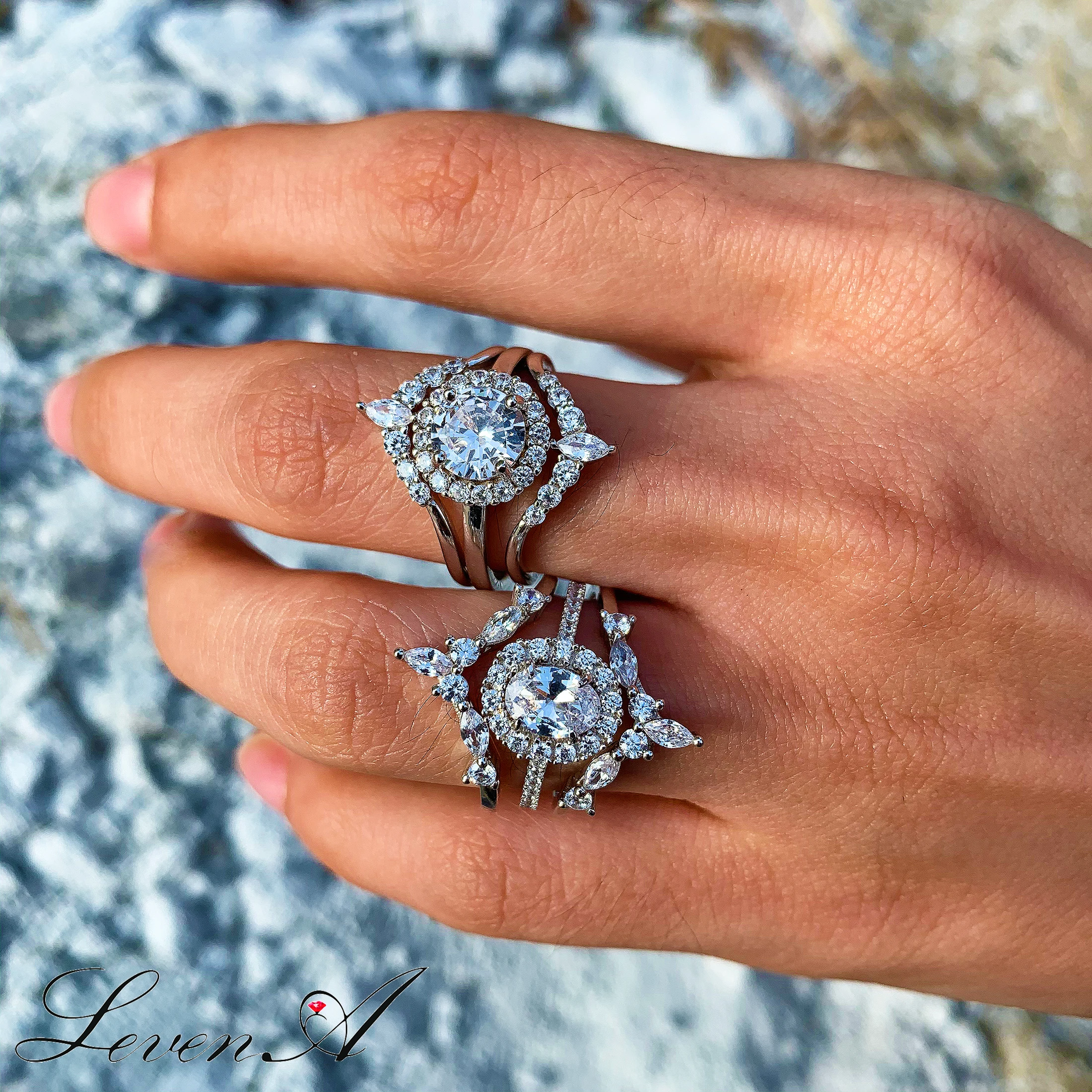 
Stackable Rings,Thin Fashion Diamond Zodiac White gold 925 Sterling silver bridal Pave setting Wdding Ring set for women finge 