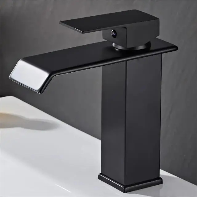 European Style Brass Waterfall Faucet Bathroom Multiple Colors Basin Faucet Flat Nozzle Straight Nozzle Wide Brim Nozzle