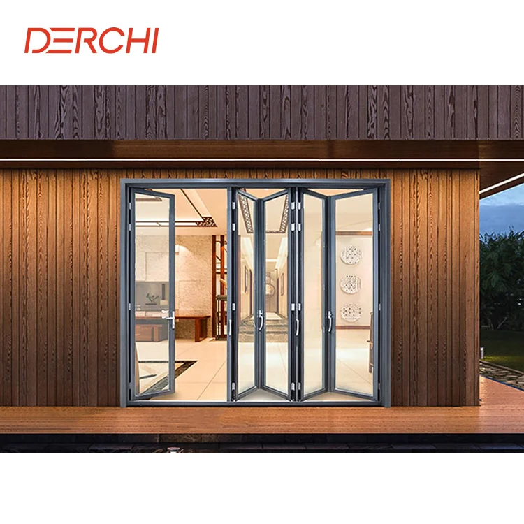 DERCHI NFRC Modern Design Aluminum Thermal Insulation Double Tempered Glazed Folding Door Triple Glass Bi-Folding Door