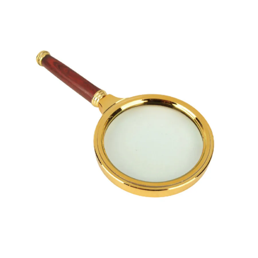 Gold 60mm 70mm 80mm 90mm 100mm Wood Handle Magnifier Zoom Magnifying Glass Lens