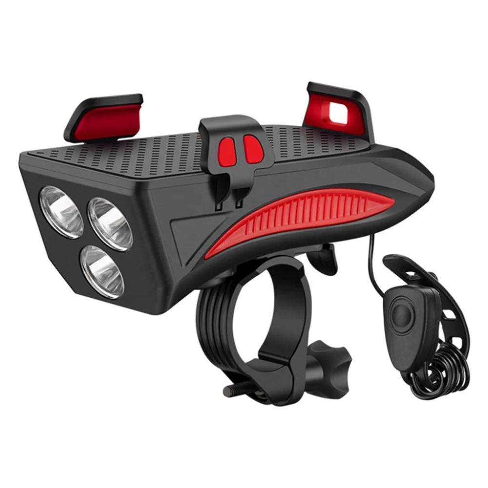 New arrival 3 LEDS 400 lumen Bike Accessories Lamp Horn Bicycle Front Light With Mobile Phone Bracket & 4000mah Power Bank