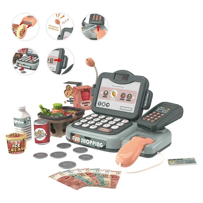 24PCS Electronic Children Intelligent Speech Recognition Cashier Machine Cash Register with Calculator Microphone Amplification