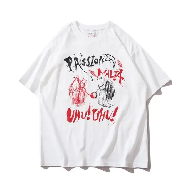 Весна 2021, футболка в стиле хип-хоп с рукавом до локтя с принтом дьявола и ангела, одежда