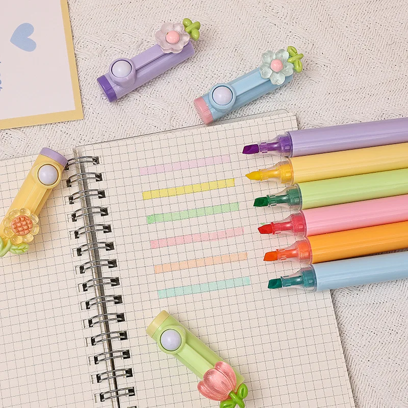 High-value stress relief fluorescent pen flower rotating fun cartoon color pen student marker pen