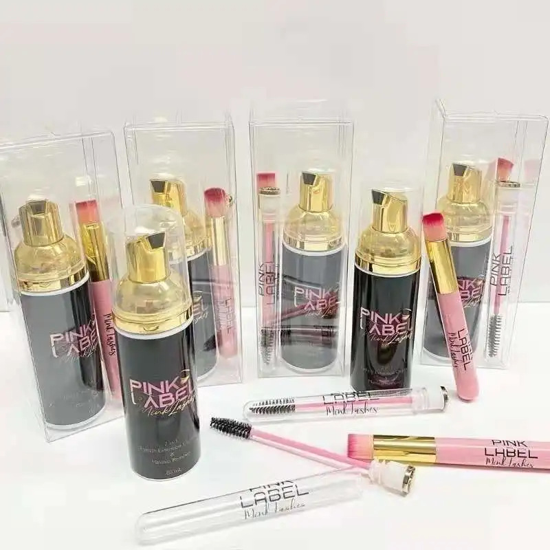 Wholesale Eyelash Foam Shampoo Set Lash Bath Eyelash Cleansing Brush Eyelash Extension Shampoo Pink Pump Bottles