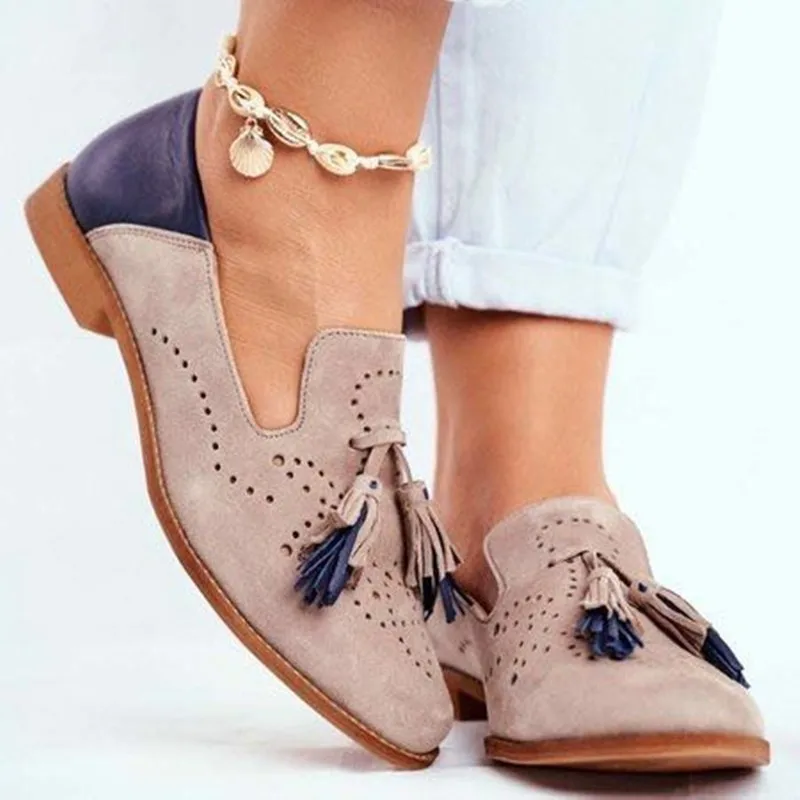 
Round Head Carved Fringe Decoration Leather Brogues Shoes For Women 