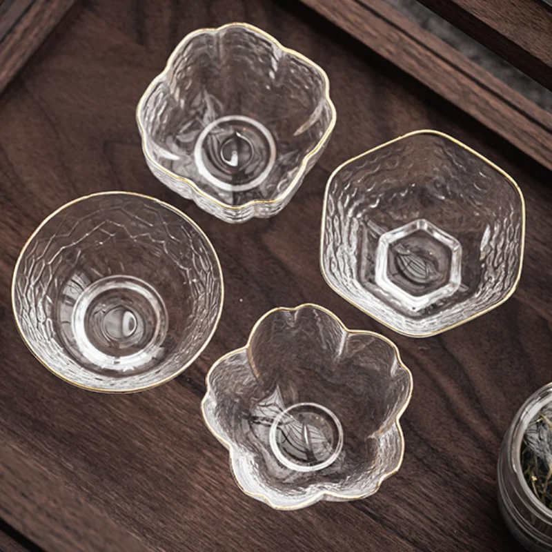 Hand Made Fancy Design Gold Rimmed Japanese Style Sake Glass Cup Tea Glasses Hammered