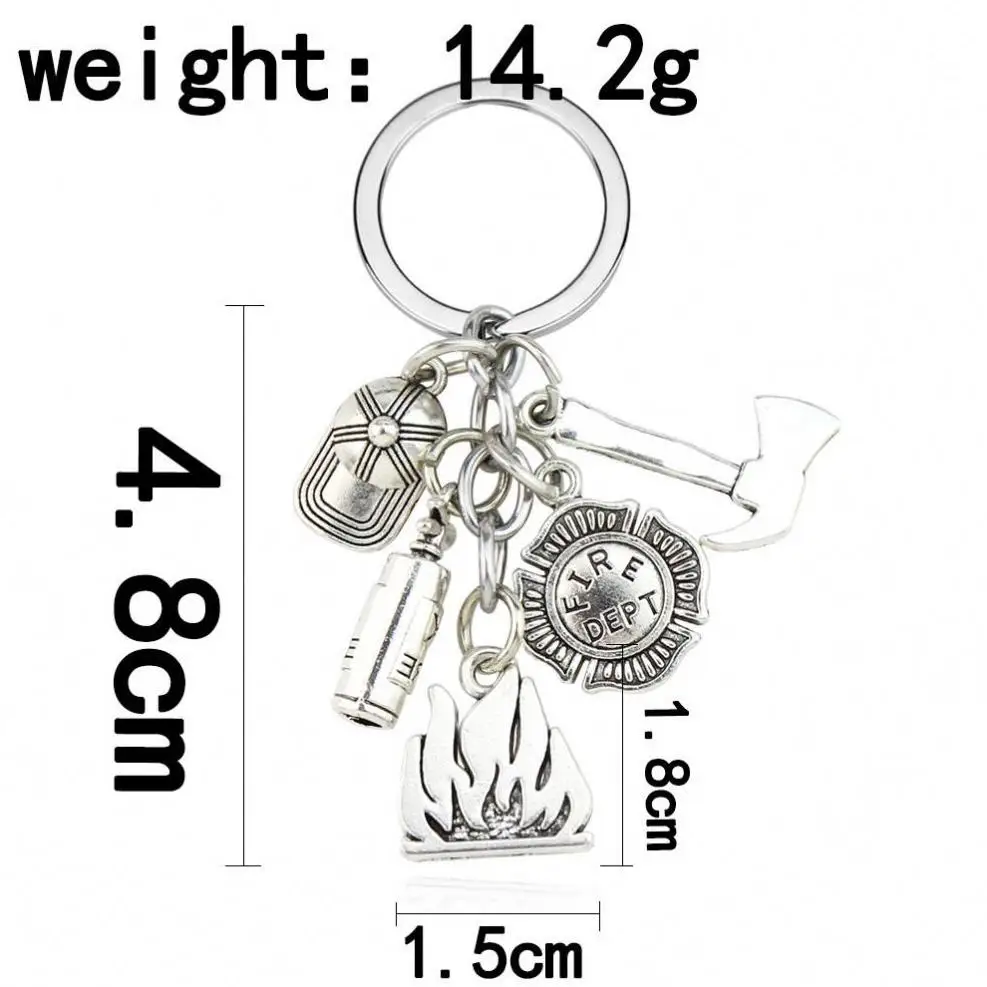 Fire Extinguisher Flame Keychain men key ring Fashion Other fighter Gift jewellery firefighter metal chain