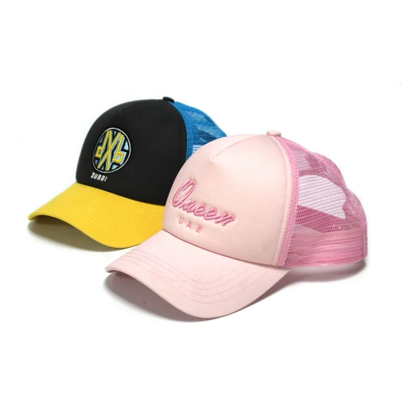 Very Fashion and Popular Dubai Style Mesh Trucker Hat Custom Logo Embroidery 5 Panel Cap