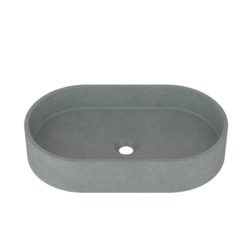 Restaurant wash basin design Rounded rectangle light green gray concrete bathroom counter top sink concrete basin