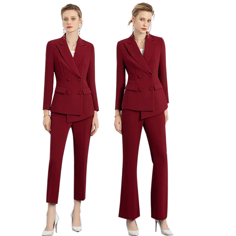 Plus Size Christmas Red Formal Women Blazers Formal Western Ladies Office Wear Pants Suit for Fat Women