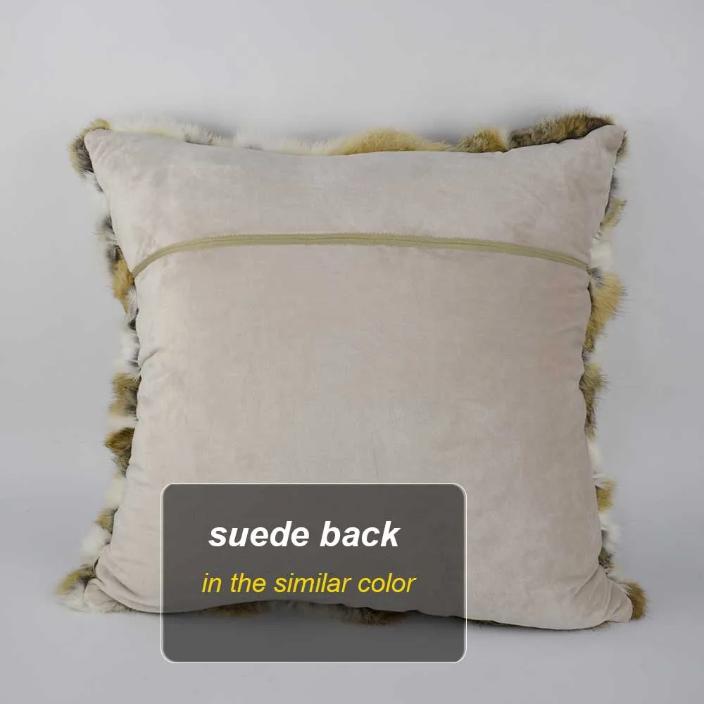 MWFur Square Rabbit Pillow Fur Cushion Cover for Living Room Fashion Design Decorative Throw Sofa