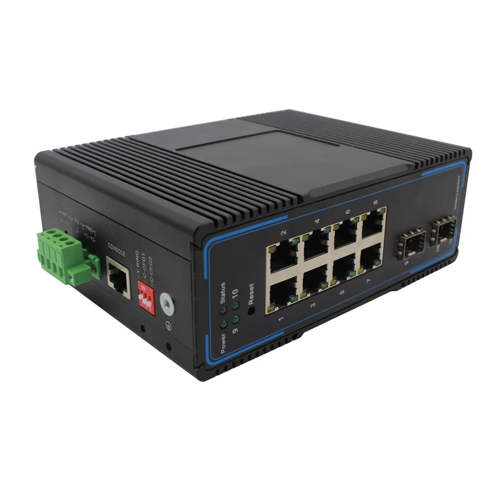 Outdoor Managed Industrial POE SFP Ethernet Switch 2*1000Mbps to 8*10/100/1000Mbps POE Gigabit SFP Switch DC48V