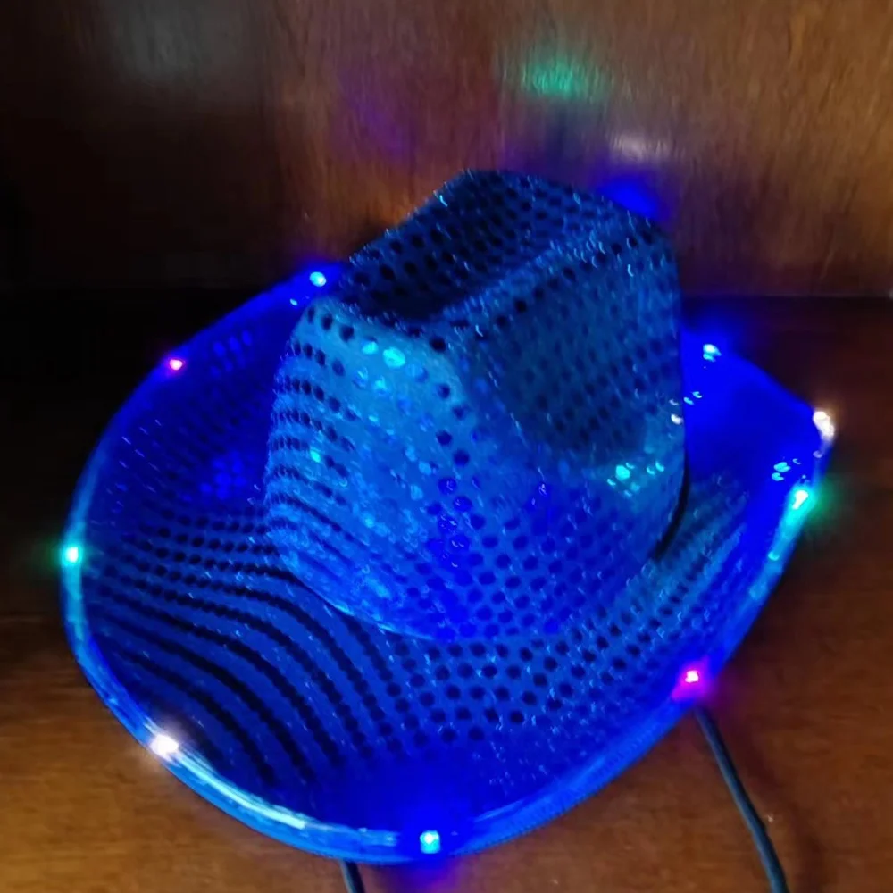 CUSTOM LED pink sequin glow light up funny festive shinny jazz birthday western party cowboy hat for adults party