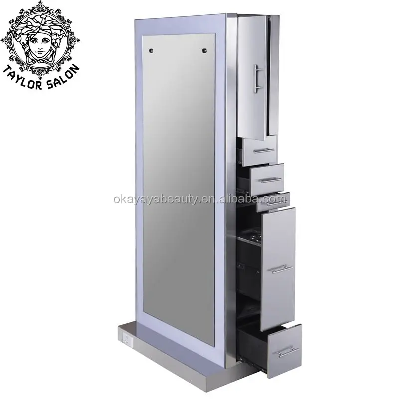 Salon furniture styling stations lighting double sided salon station barber mirror station with hairdressing chairs