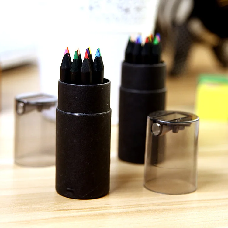 school supplies set mini 3.5inch half size  paper tube barrel packing soft lead 12 black wood color pencil  set  for kids