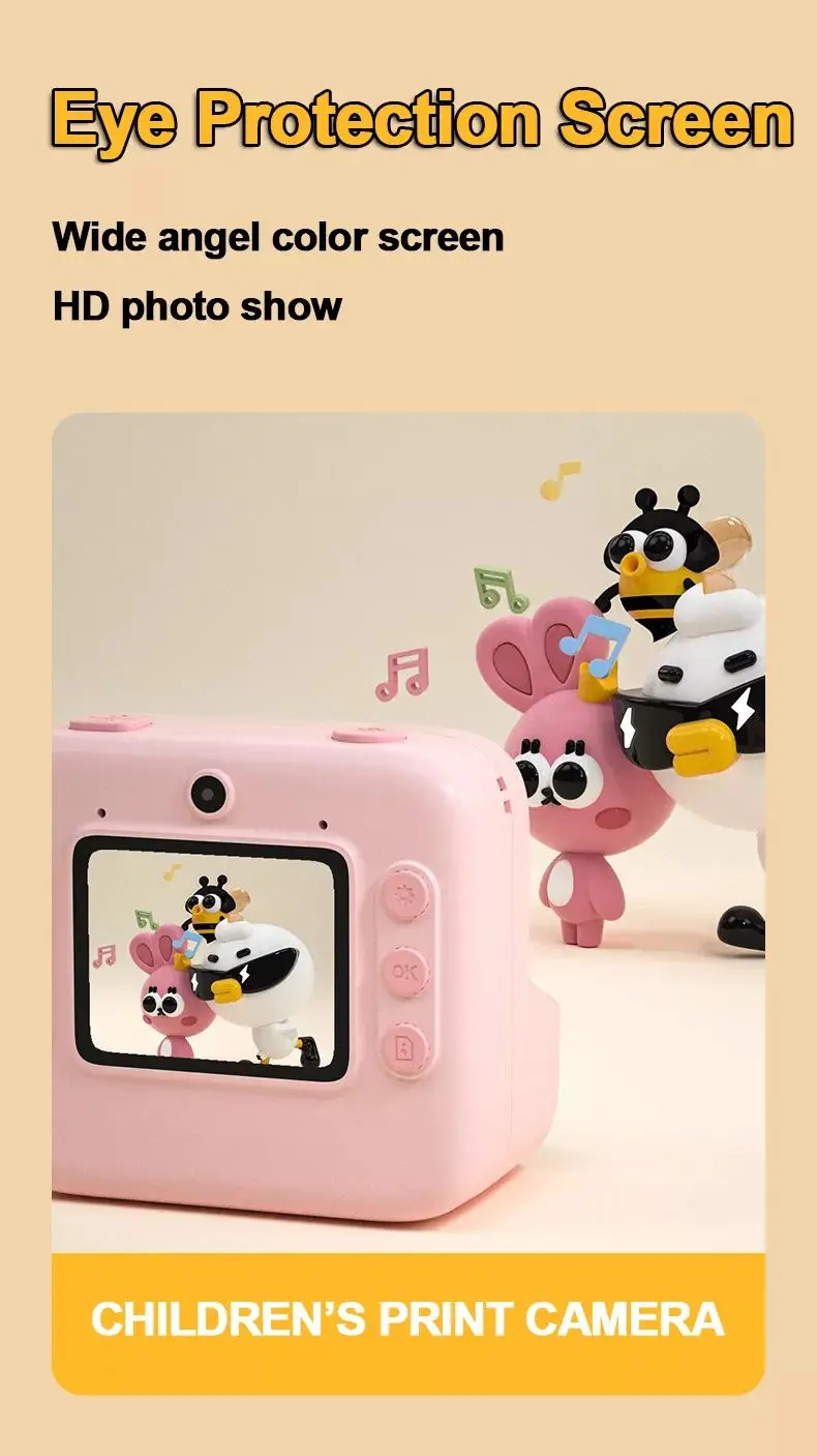 Kids Instant Print Camera For Baby Boys Girls 1080P HD Mini Camera With Thermal Photo Paper Toys Digital Camera Gifts Toys
