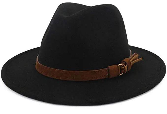 wholesale Men  Women Vintage Wide Brim men fedora  Hat with Belt Buckle