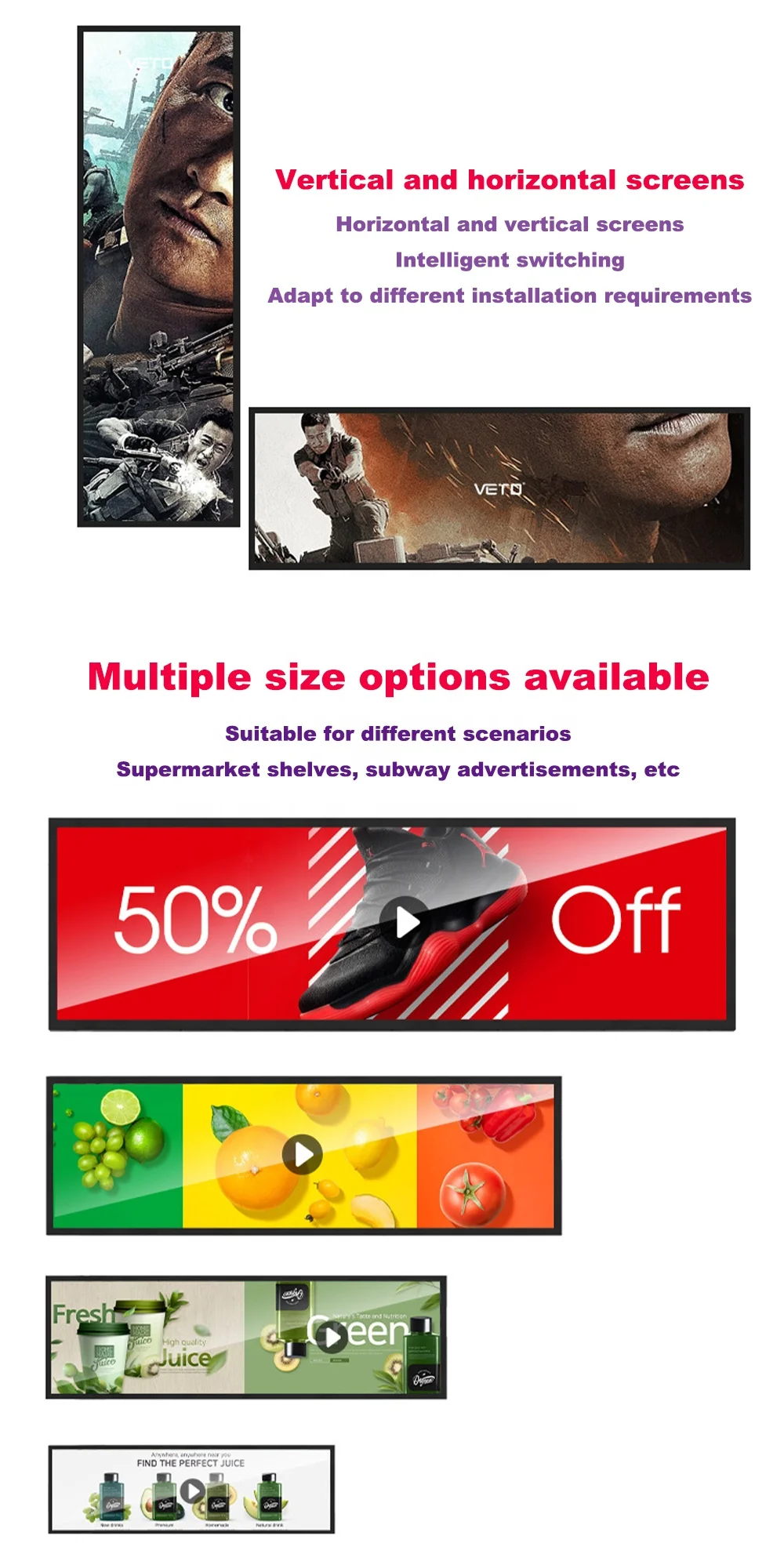 cheap Retail Store Shelf Header Edge Bar Panel Advertising Screen Touchscreen Ultra Wide Stretched Bar Type Lcd Display