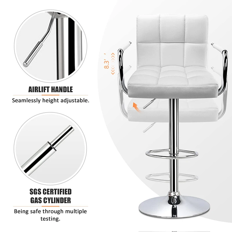 Modern Island Kitchen Chairs 360 Degree Swivel Adjustable White Leather Bar Stools With Armrest And Back