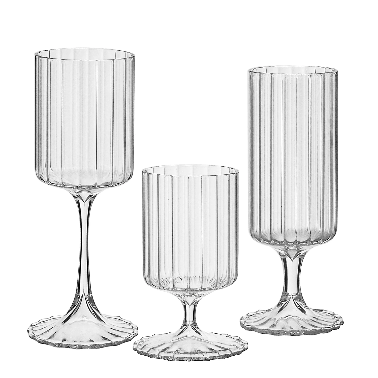 Vintage Vertical Ribbed Design Origami Style Champagne Glass Ice Cream Cup Beverage Juice Glass Goblet Red Wine Glasses Set