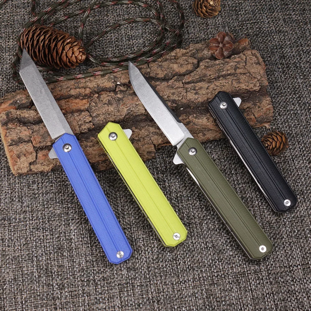 Blue Pocket Folding Knife Stainless Steel Blade for Outdoor Camping Hunting EDC