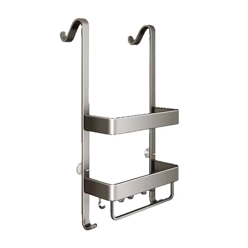 Wholesale multifunctional bathroom shower storage rack wall mounted storage shelf metal door hanging towel rack