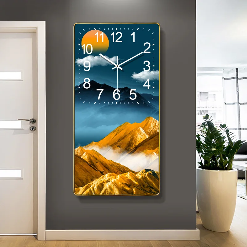 HD Mountain Landscape Crystal Porcelain Painting Wall Clock Decoration Wall Clock For Home Decor