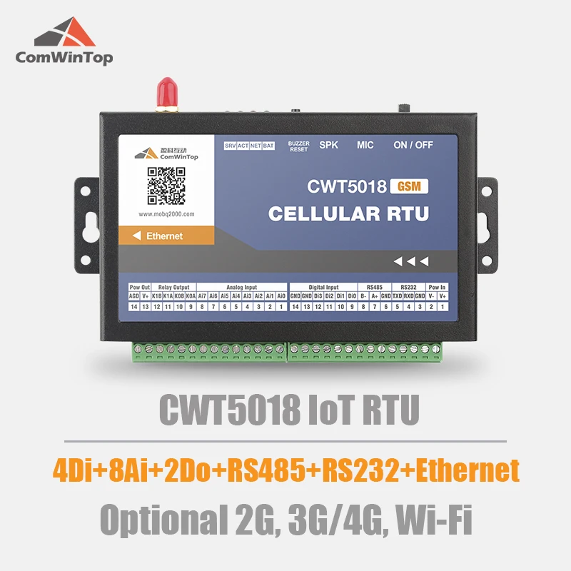  Шлюз CWT5018 4DI 8AI 2Do Rs485 Gsm Gprs 4g Ethernet Wi-Fi Modbus Rtu Tcp Mqtt M2M IoT gsm sms modbus rtu gateway support