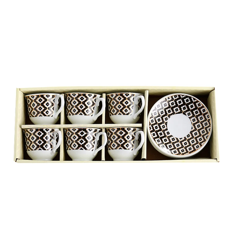 New European Ceramic Mugs Luxury Coffee Table Gift Box Set of 6 Vintage Arabic Coffee Tea Cup and Saucer Set
