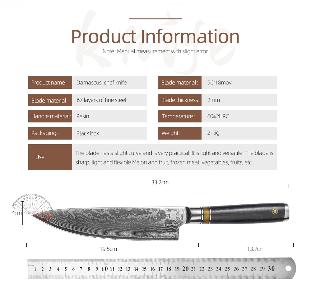 Professional 8 inch damascus steel kitchen chef knife