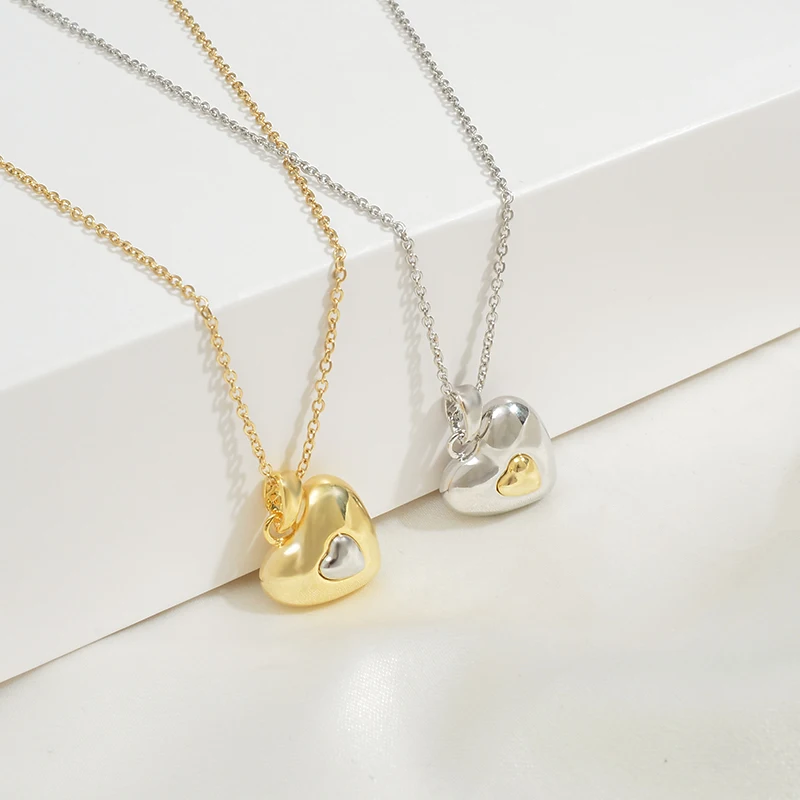XL62230 Trendy cute double color heart dainty necklace fashion 14K gold plated women jewelry