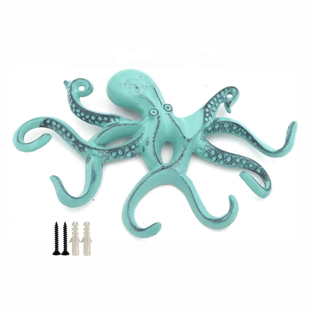 EASTOMMY ET-406056 Sea Theme Antique Look Decorative Rustic Resin Octopus Five Arm Practical Key Coat Towel Wall Hanging Hooks