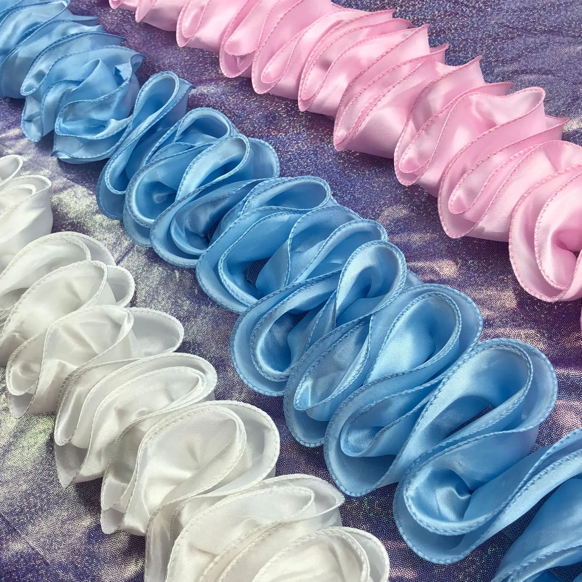 Factory flower lace trim dress trimmings satin waves fabric trim ribbon handmade baby headband flowers for clothing decoration