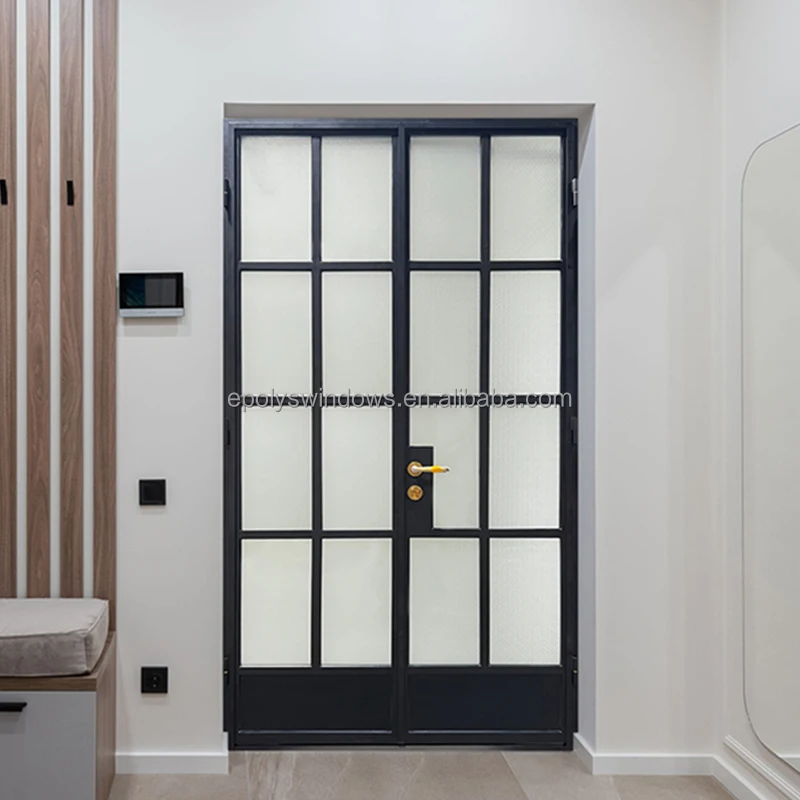 Home office glass entry door steel window grille design French light luxury extremely narrow steel frame front entrance door